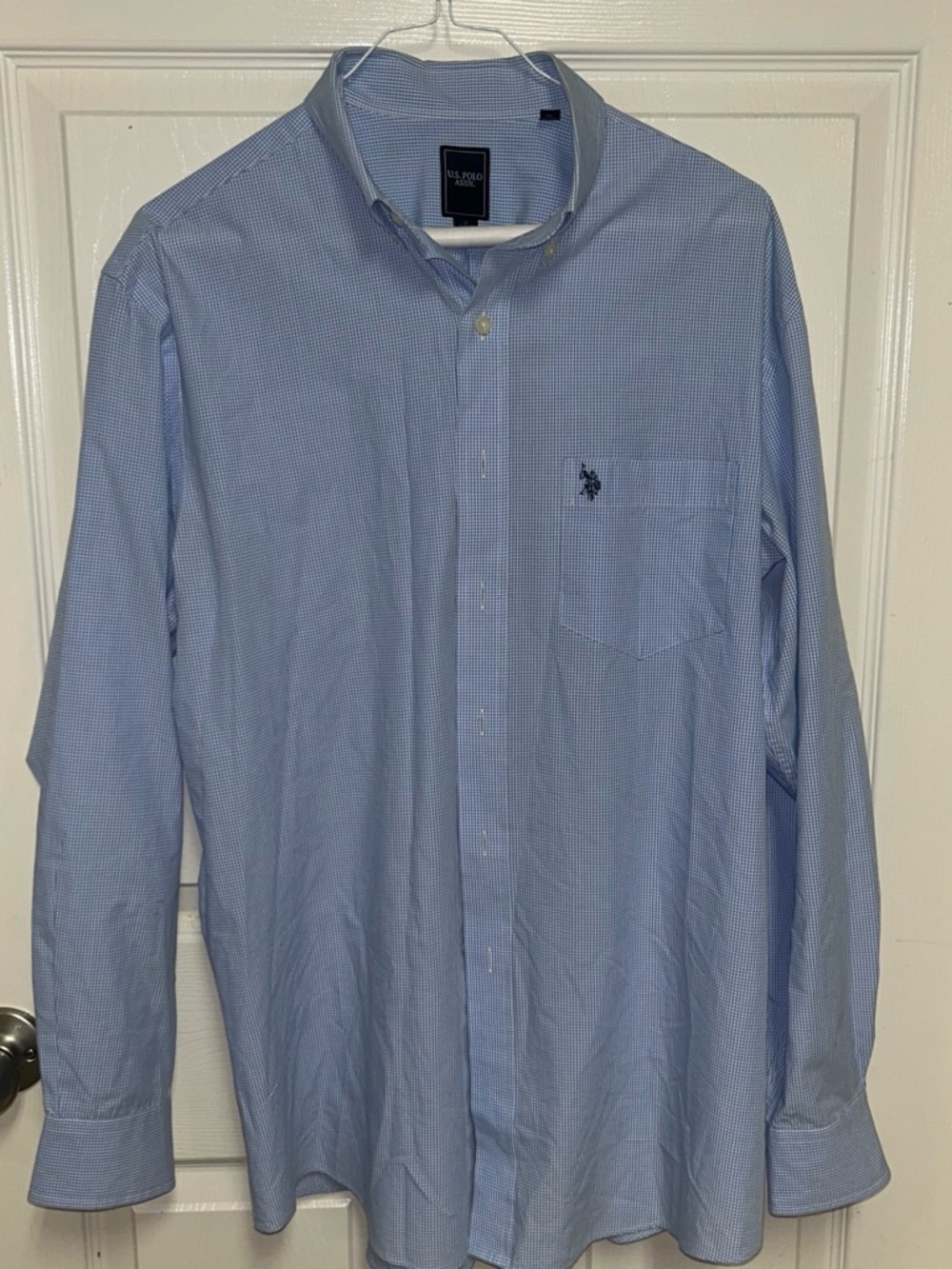 U.S. Polo Assn. Men's Light Blue Microcheck Button-Down Dress Shirt